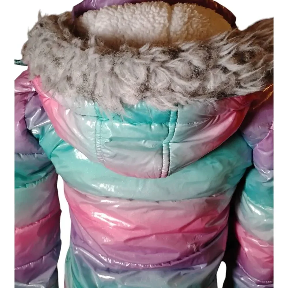 Girls Justice Pastel Rainbow Metallic Parka Jacket Size Small 7/8
